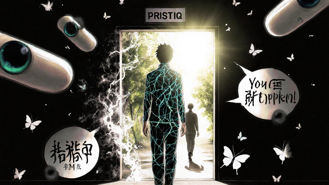 Patient en transformation neuronale, à la frontière entre un passé sombre et un avenir lumineux.