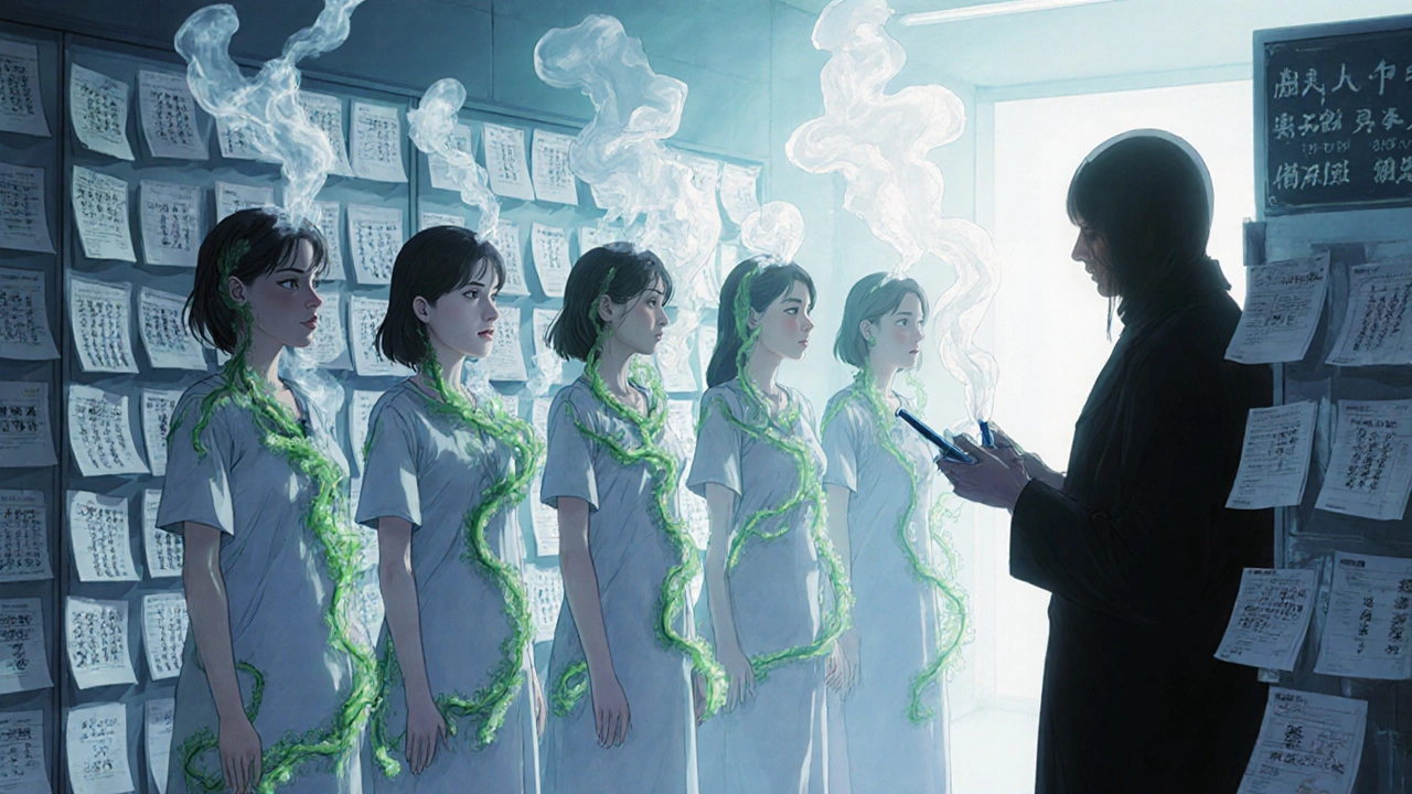 Des femmes aux corps envahis de champignons, libérées par un suppositoire dans une clinique mystique.