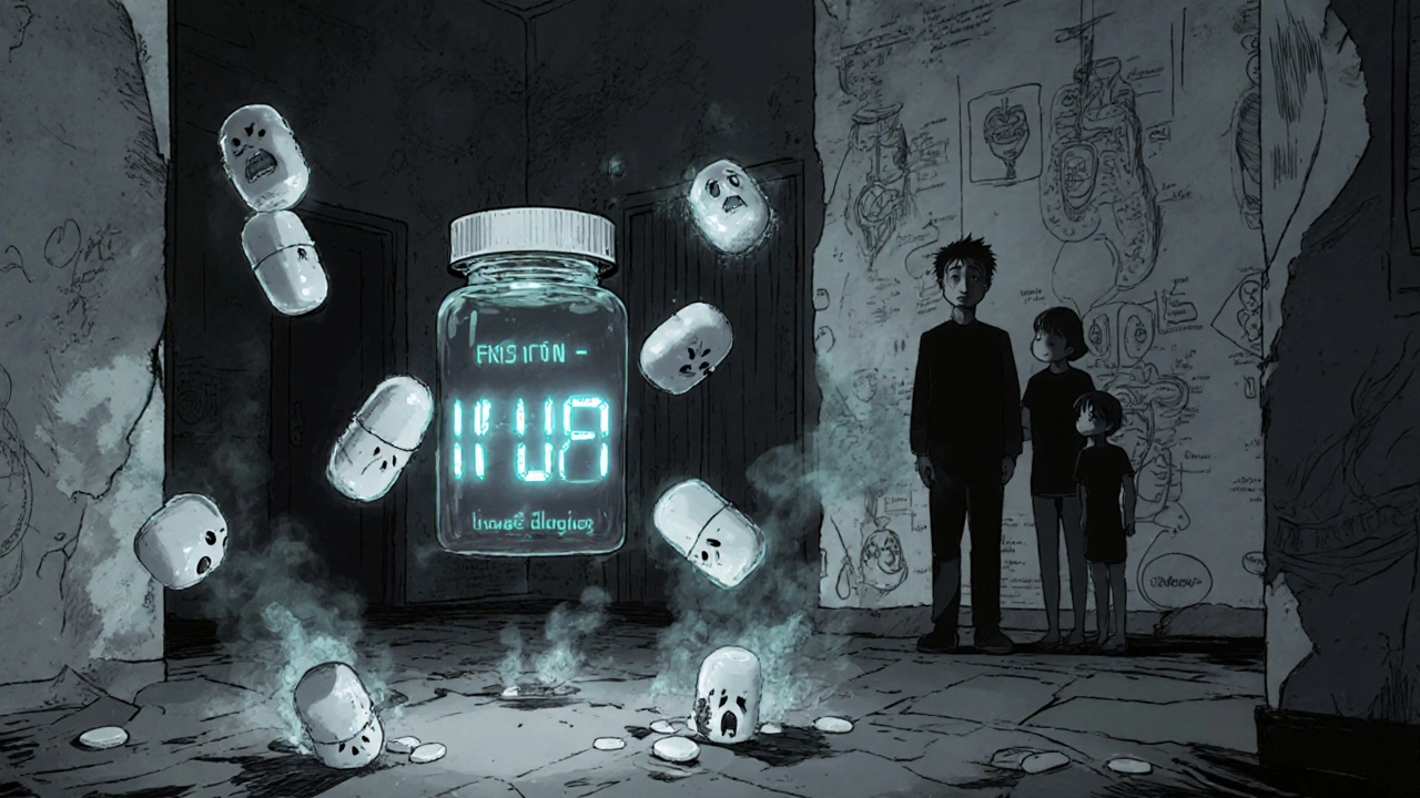 Une bouteille intelligente affiche une date d&#039;expiration dynamique, tandis que des comprimés se transforment en visages hurlants.