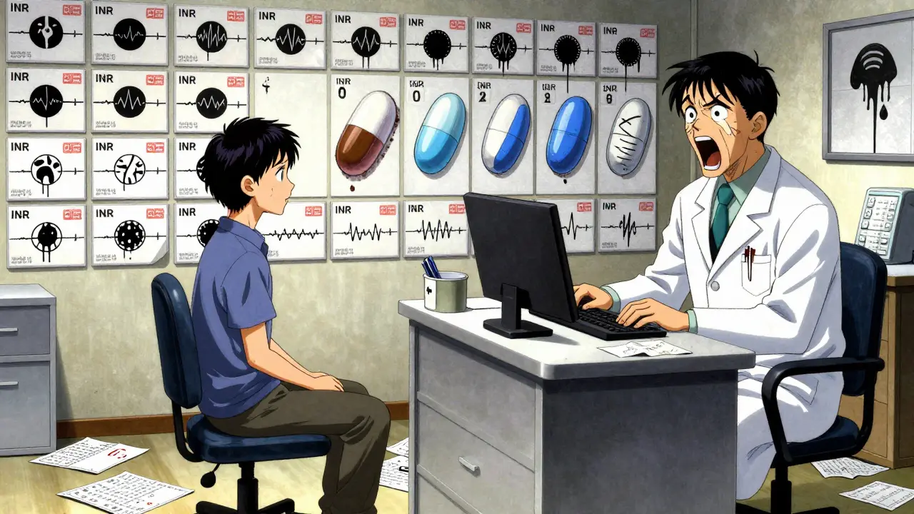 Ligne EEG qui se transforme en visages hurlants, entourée de boîtes de génériques qui saignent des chiffres médicaux.