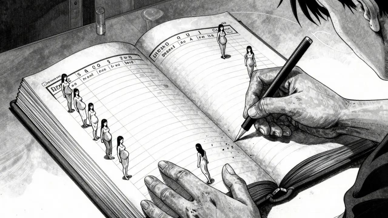 Un registre médical colossal et inquiétant capturant des données sur des patientes.