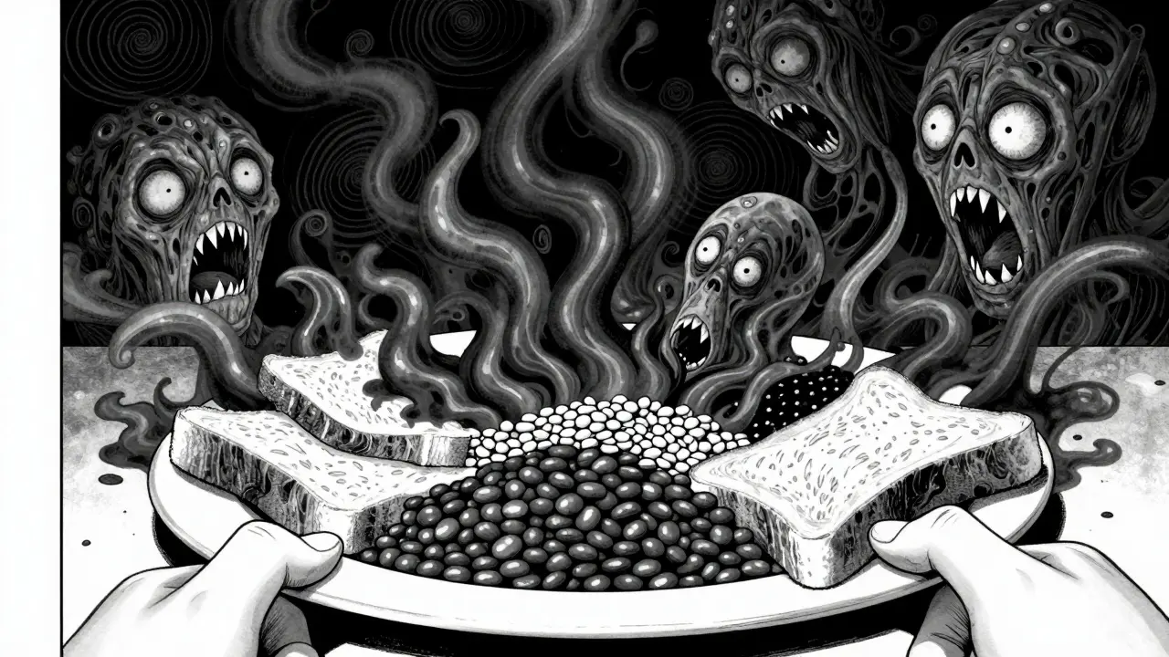 Assiette de nourriture se transformant en créatures effrayantes