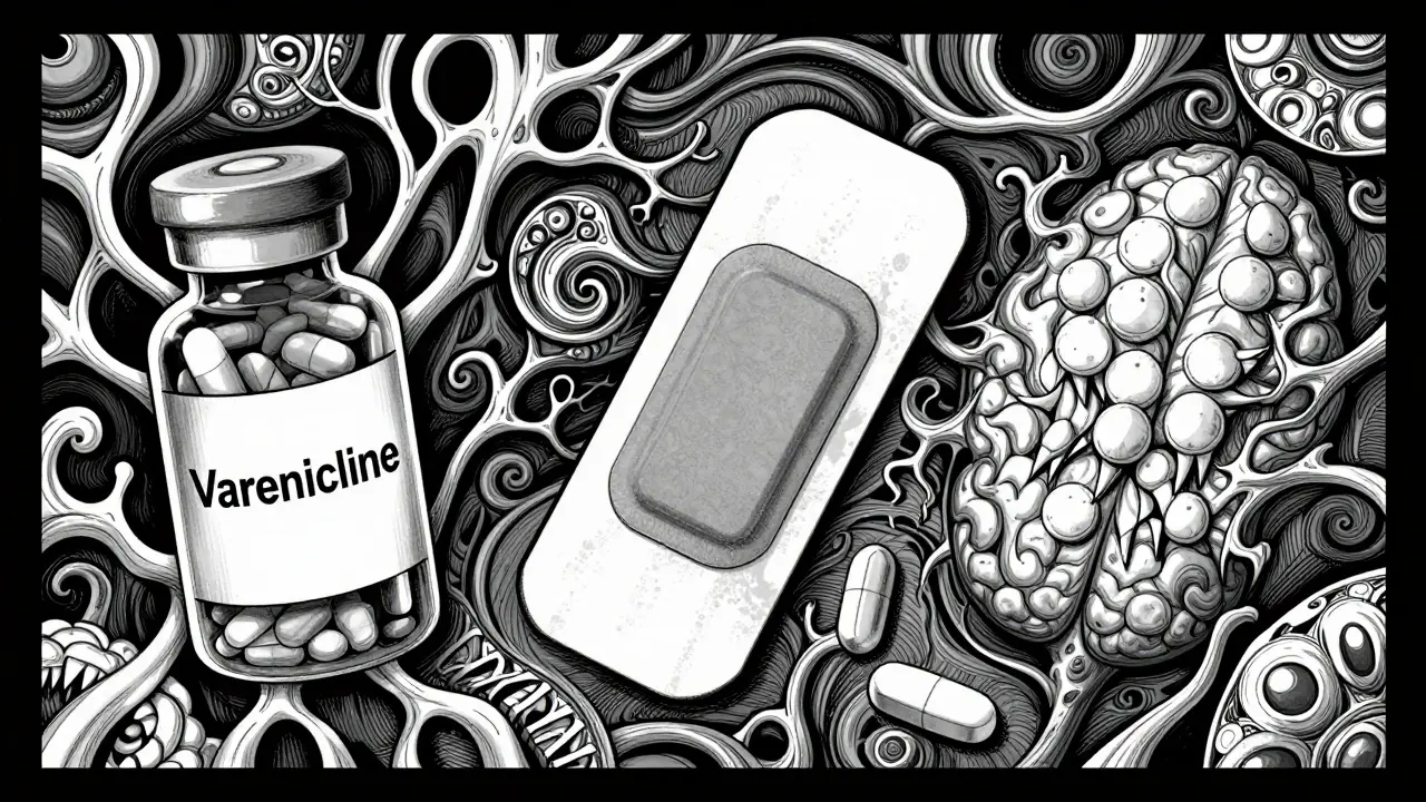 Médicaments pour arrêter de fumer représentés de manière organique et effrayante