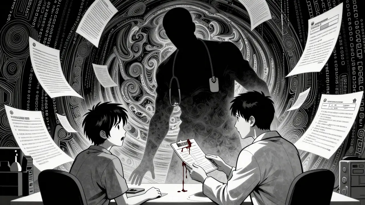 Consultation médicale surnaturelle avec des motifs en spirales effrayants, style Junji Ito